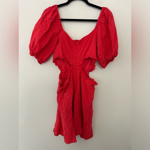 Anthropologie Hutch Red Eyelet Puff Sleeve Cutout Mini Dress - Picture 5 of 6